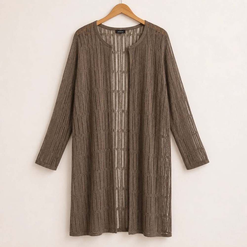 NWT Akris Cardigan Womens 14 Brown Linen Open Long Sleeve Mesh Duster Luxury
